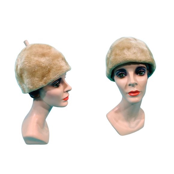 Vintage 1950s Faux Fur Beret Peck & Peck Round Hat - Picture 3 of 10